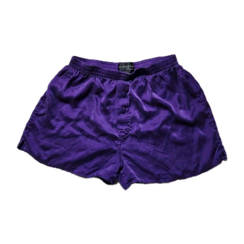 Intimo Lounge Purple Silk Shorts Womens Size L Elastic Waist Sleep Pajama EUC